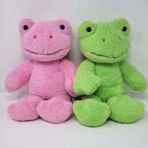 BUILD A BEAR Frog Plush Stuffed Animal Pair 16in Pink Green Soft Cuddle Toy Set